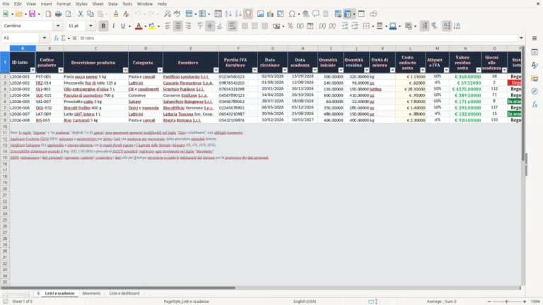 Anteprima di Gestione lotti e scadenze Excel – Modello Gratis (2026)