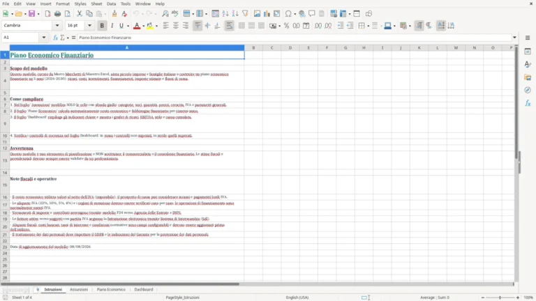 Anteprima di Piano economico-finanziario quinquennale in Excel