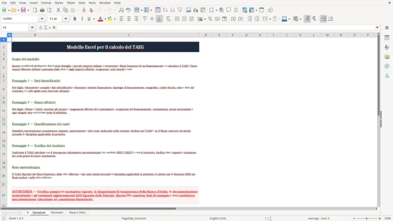 Anteprima di Calcolo del TAEG di un finanziamento in Excel