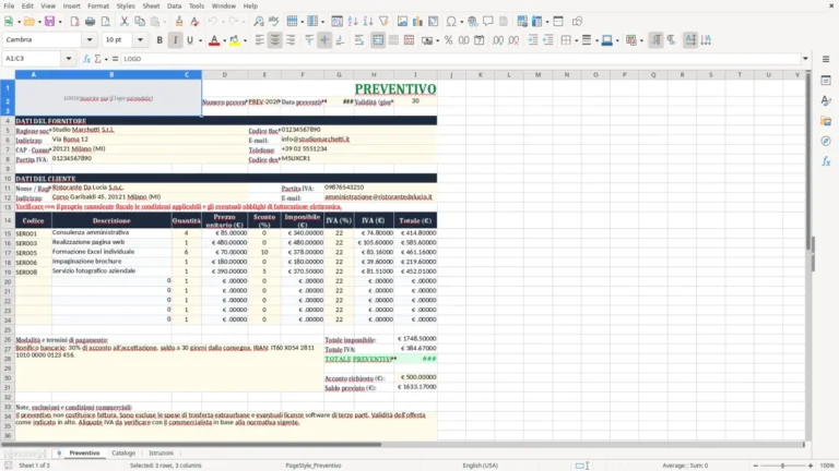 Anteprima di Modello di preventivo in Excel per imprese e professionisti
