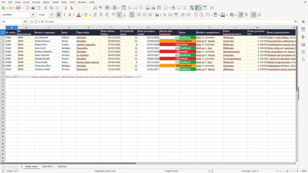 Anteprima del modello Piano visite mediche Excel – Modello Gratis (2026)