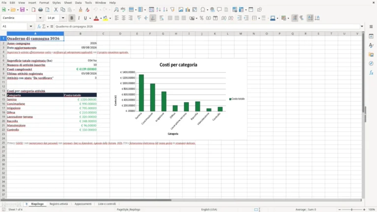 Anteprima di Quaderno di campagna 2026 in Excel