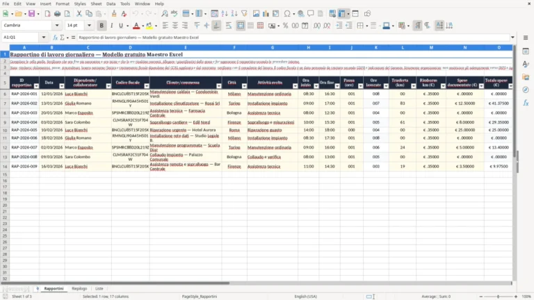 Anteprima di Rapportino di lavoro giornaliero in Excel