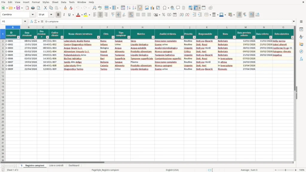 Anteprima del modello Registro campioni Excel – Modello Gratis (2026)