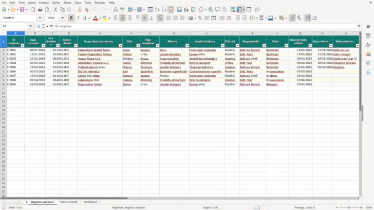Anteprima di Registro campioni Excel – Modello Gratis (2026)