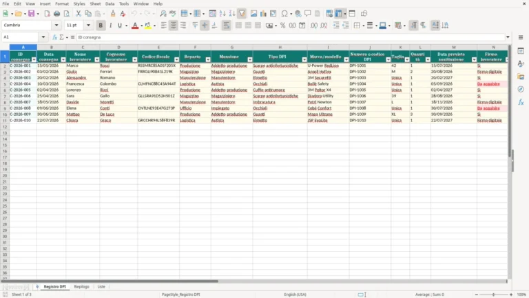Anteprima di Registro consegna DPI Excel – Foglio Excel Gratis (2026)