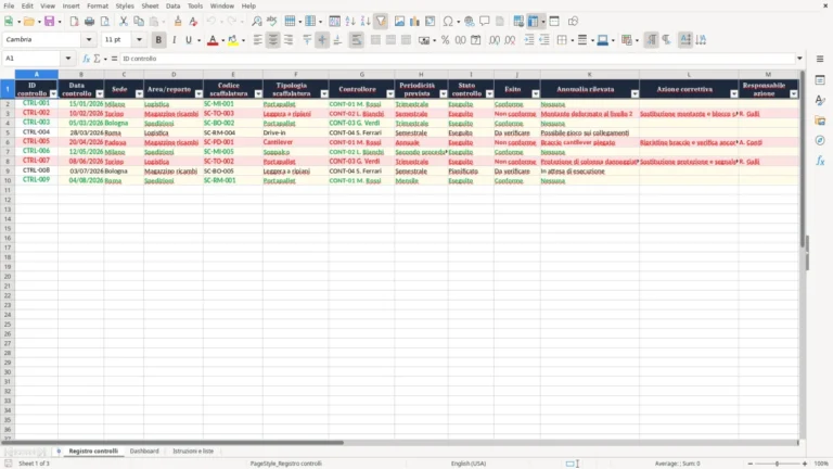 Anteprima di Controlli scaffalature Excel – Modello Gratis (2026)