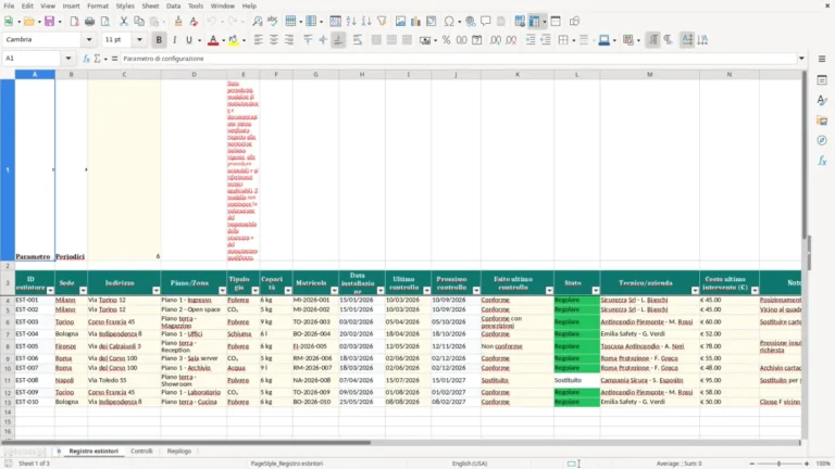 Anteprima di Registro controllo estintori Excel – Modello Gratis (2026)