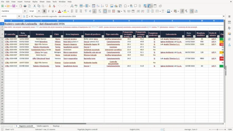 Anteprima di Registro controllo Legionella Excel – Modello Gratis (2026)