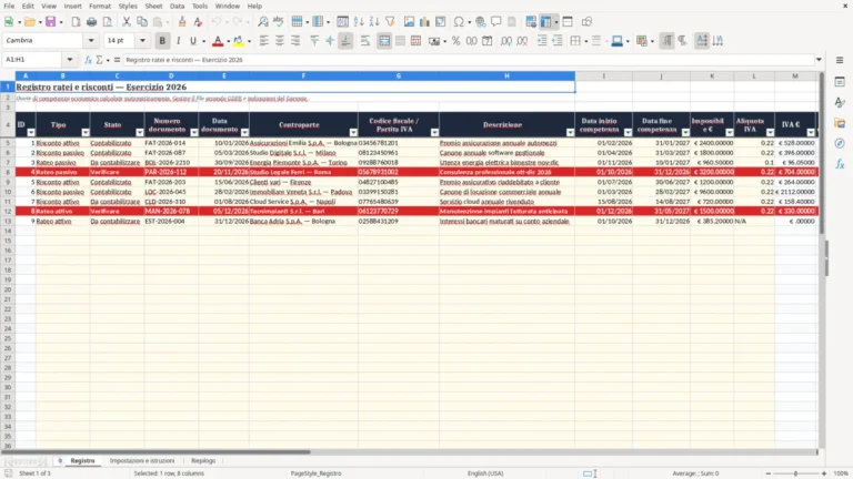 Anteprima di Registro ratei e risconti Excel – Modello Gratis (2026)
