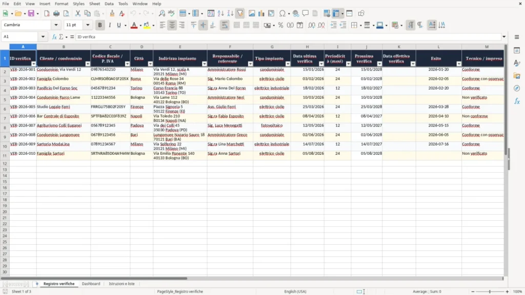 Anteprima del modello Verifiche impianti elettrici Excel – Modello Gratis (2026)