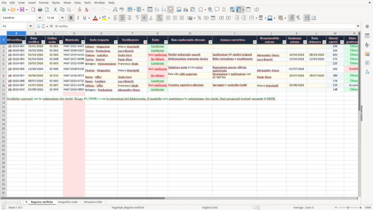 Anteprima di Registro verifiche scale Excel – Modello Gratis (2026)