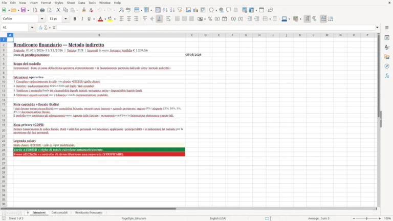 Anteprima di Rendiconto finanziario con metodo indiretto in Excel