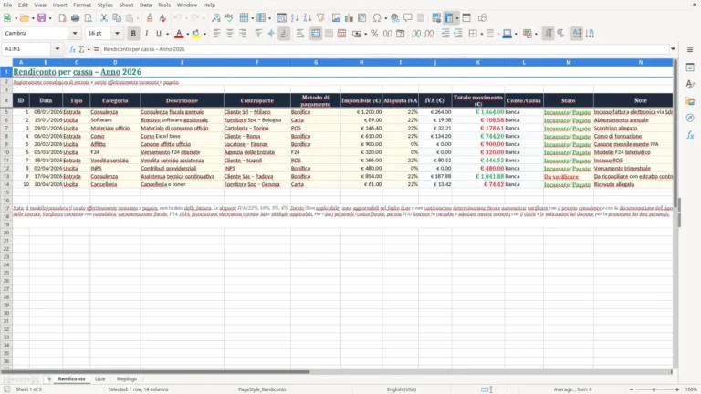 Anteprima di Rendiconto per cassa in Excel