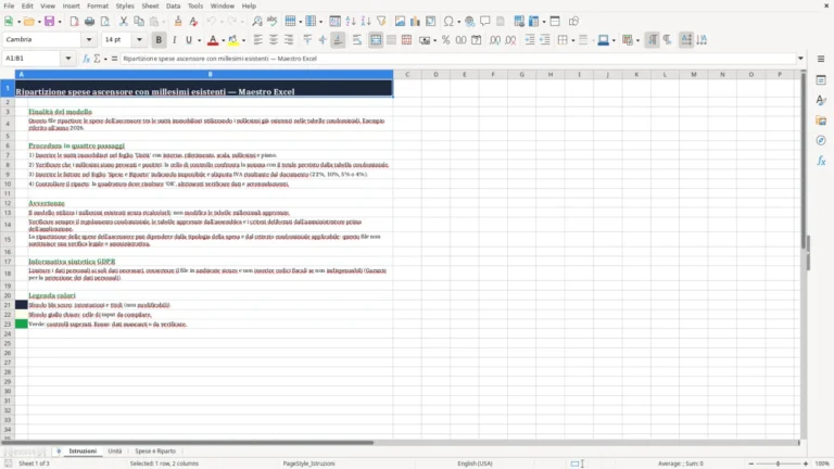 Anteprima di Ripartizione delle spese dell’ascensore in Excel con millesimi esistenti