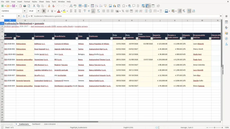 Anteprima di Scadenziario fideiussioni Excel – Modello Gratis (2026)