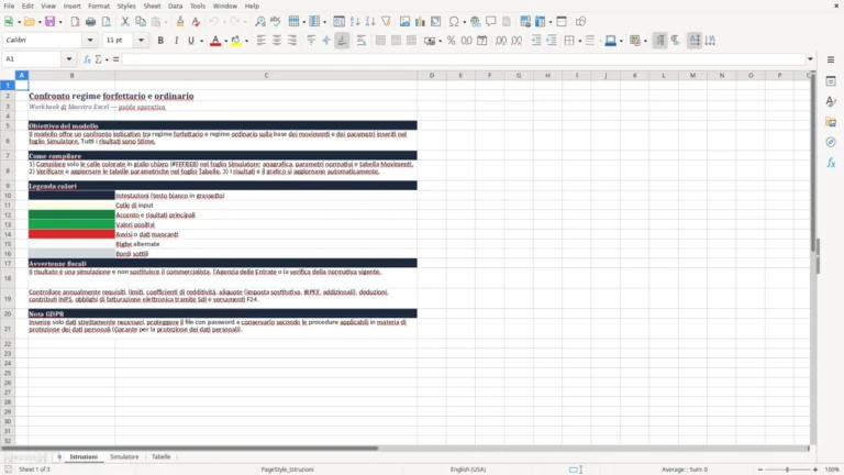 Anteprima di Confronto tra regime forfettario e ordinario in Excel