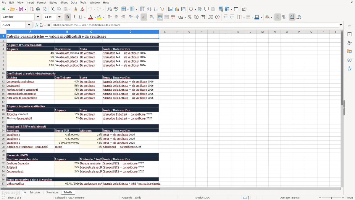 Anteprima del modello Excel Scarica Excel Confronto regime forfettario e ordinario — foglio Tabelle (immagine 3)