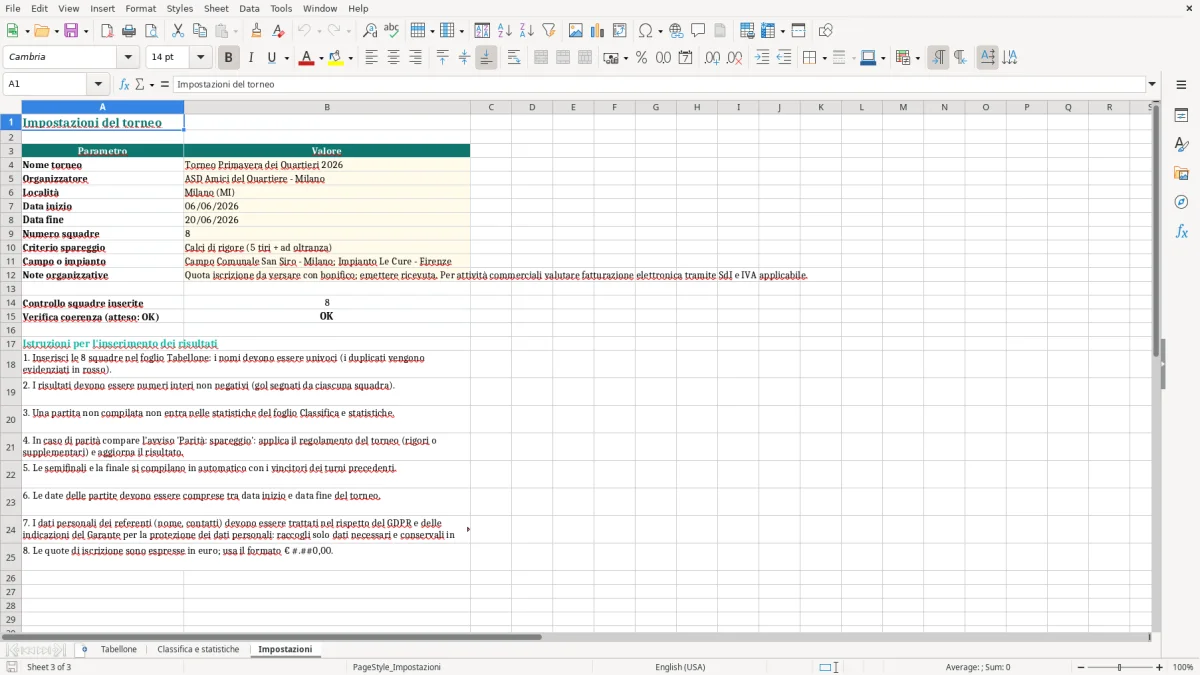 Anteprima del modello Excel Tabellone Torneo 8 Squadre Excel – Modello Gratuito Pratico per la Gestione di Tornei — foglio Impostazioni (immagine 3)