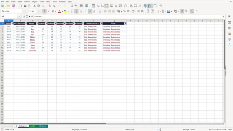 Anteprima di Tabellone analitico del Lotto in Excel