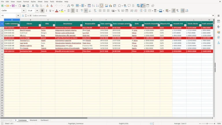 Anteprima di Gestione commesse Excel – Modello Gratis (2026)