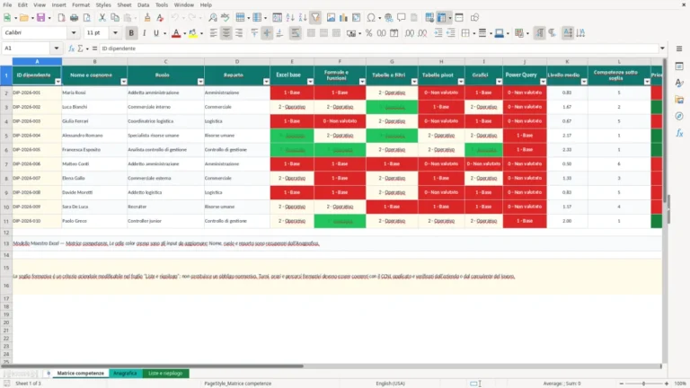 Anteprima di Matrice competenze Excel – Modello Gratis (2026)