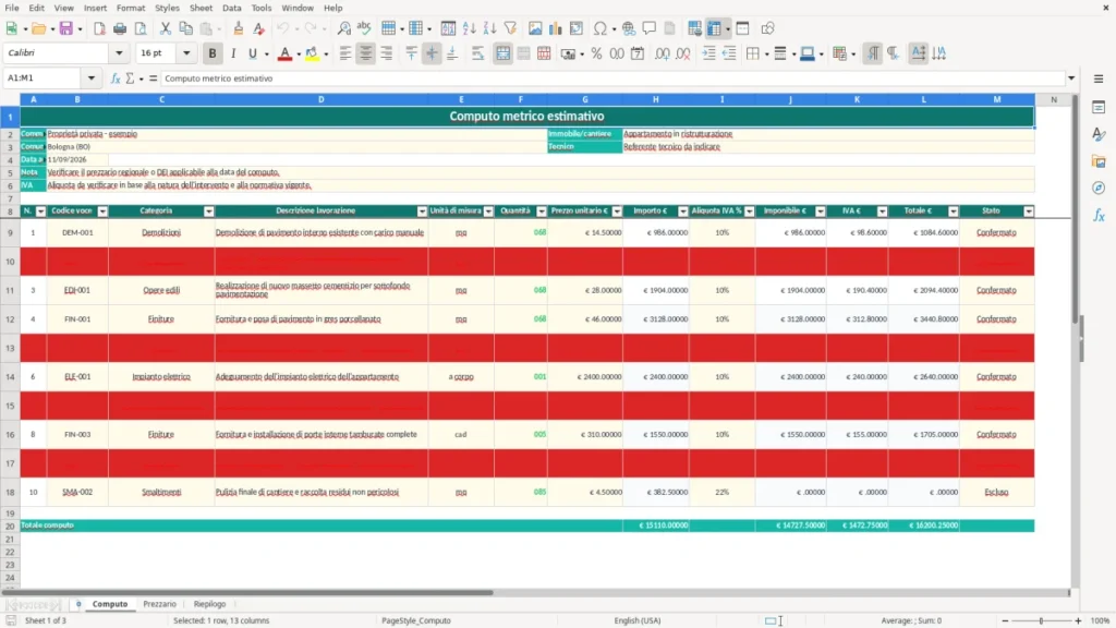 Anteprima del modello Computo metrico Excel – Modello Gratis (2026)