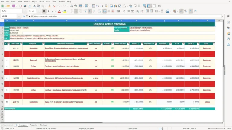 Anteprima di Computo metrico Excel – Modello Gratis (2026)