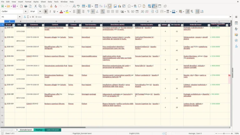 Anteprima di Giornale dei lavori Excel – Modello Gratis (2026)