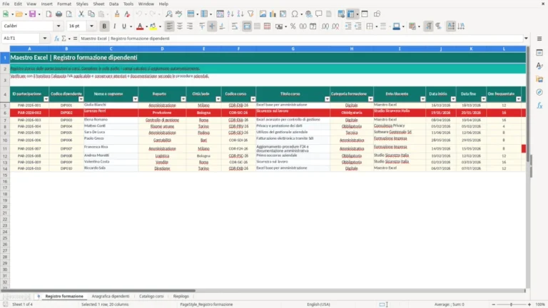 Anteprima di Registro formazione dipendenti Excel – Modello Gratis (2026)