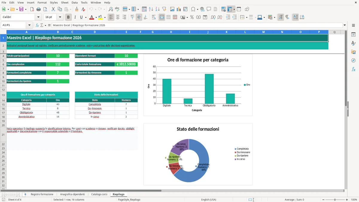 Anteprima del modello Excel registro formazione dipendenti Excel — foglio Riepilogo (immagine 4)