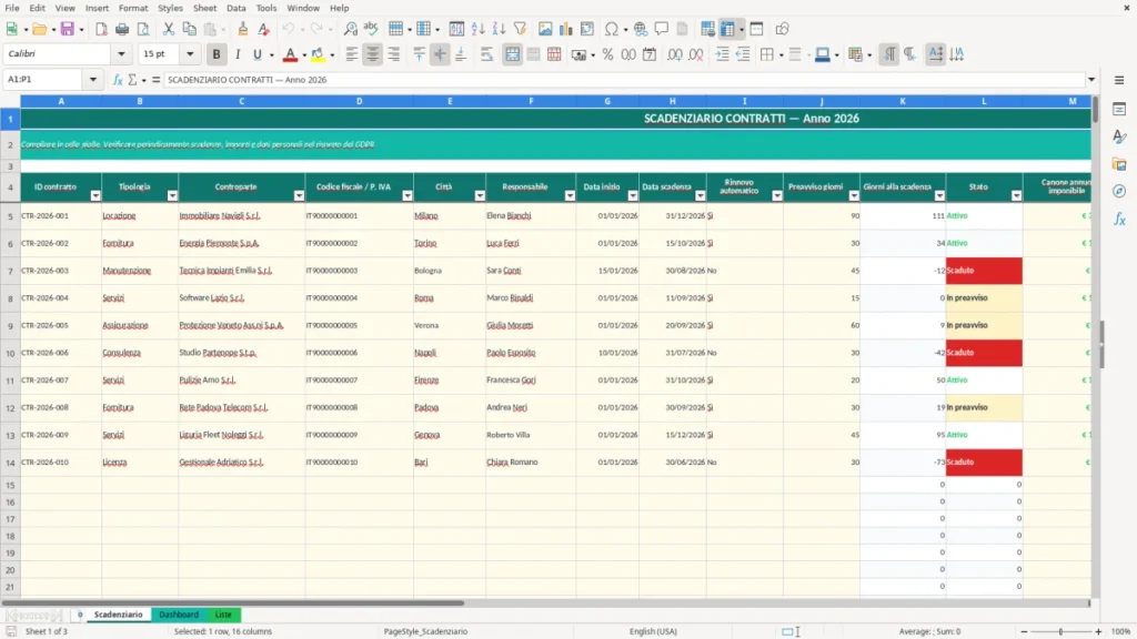 Anteprima del modello Scadenziario contratti Excel – Modello Gratis (2026)