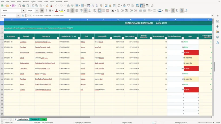 Anteprima di Scadenziario contratti Excel – Modello Gratis (2026)